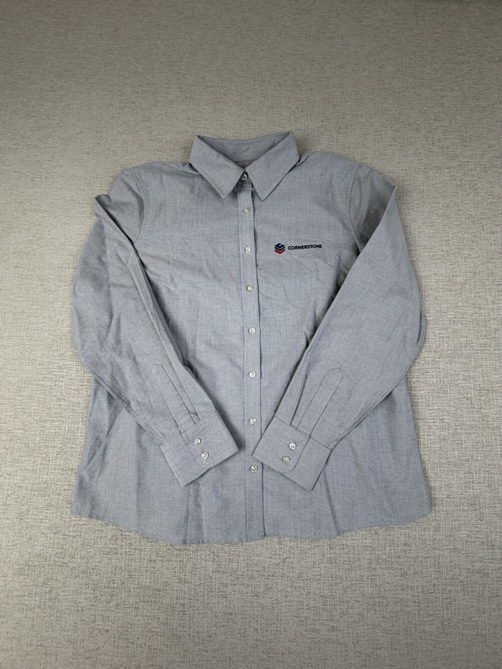 Lands’ End Outfitters Women’s XL Oxford Shirt Cornerstone Logo Gray Button Down